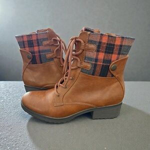 O'Neill Brown Lace Up Boots with Plaid Detail